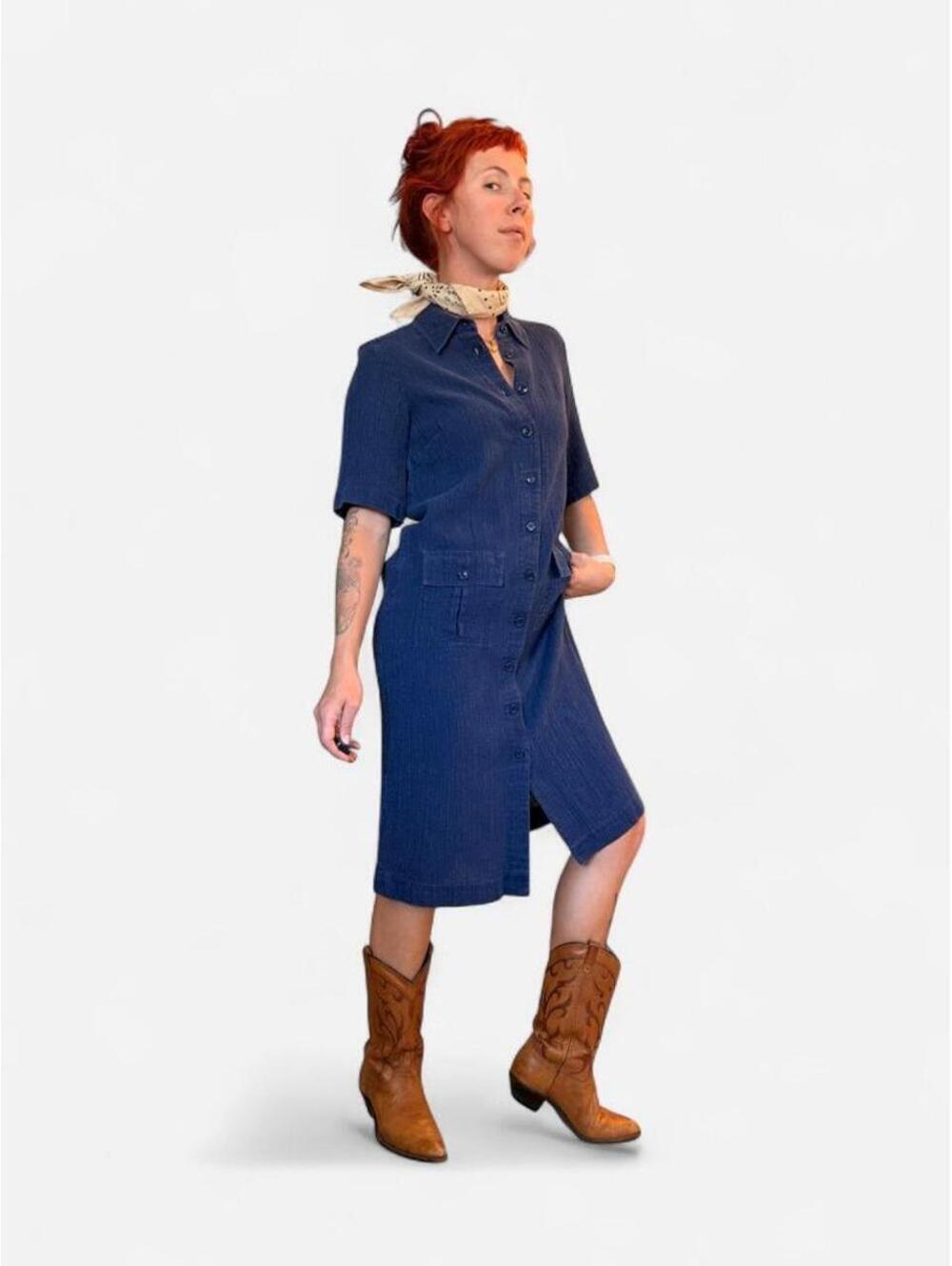 Jaeger linen dress with vertical stripes sort of?